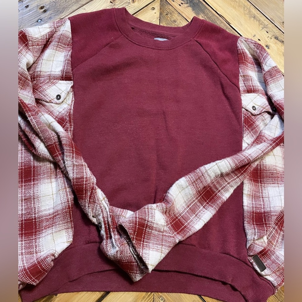 Upcycled Maroon Flannel Sweatshirt rework